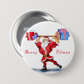 Bodybuilder Weihnachtsgeschenke des Weihnachtsmann Button (Vorne & Hinten)