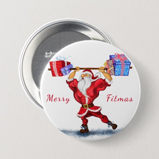 Bodybuilder Weihnachtsgeschenke des Weihnachtsmann Button (Vorne & Hinten)