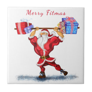 Bodybuilder Weihnachtsmann mit Weihnachtsgeschenke Fliese