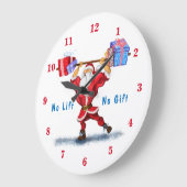 Bodybuilder Weihnachtsmann mit Weihnachtsgeschenke Große Wanduhr (Winkel)