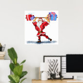Bodybuilder Weihnachtsmann mit Weihnachtsgeschenke Poster (Heimbüro)