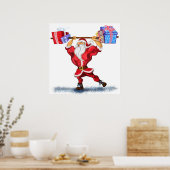 Bodybuilder Weihnachtsmann mit Weihnachtsgeschenke Poster (Küche)