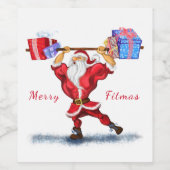 Bodybuilder Weihnachtsmann mit Weihnachtsgeschenke Weinetikett (Einzelnes Label)