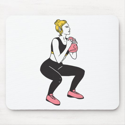 Bodybuilderin Beintag Mädchen Kettlebells Fitness Mousepad (Vorne)