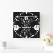 Bodybuilding - Vitruvian Barbell Man Quadratische Wanduhr (Zuhause)