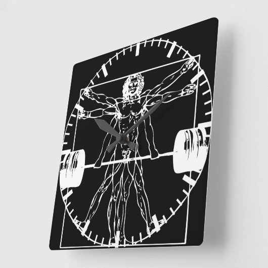 Bodybuilding - Vitruvian Barbell Man Quadratische Wanduhr (Winkel)