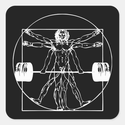 Bodybuilding - Vitruvian Barbell Man Quadratischer Aufkleber (Vorderseite)
