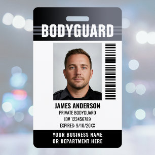 Bodyguard Sicherheitsdienst Ausweis Foto Logo Grau