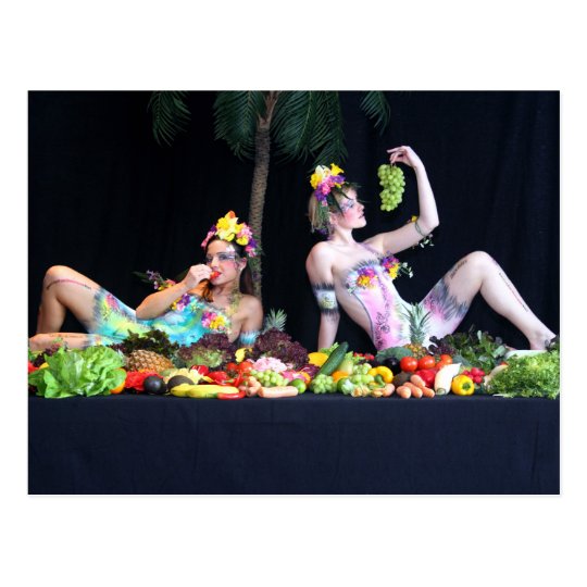 Bodypainting Lebendbuffet - bodyart living buffet Postkarte