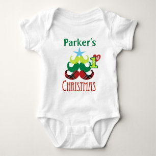 Bodysuit-Schnurrbart-Baum des Babys 1. Weihnachts Baby Strampler