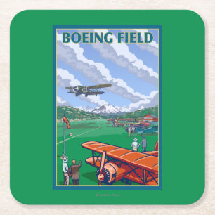 Boeing-Feld-Vintages Reise-Plakat Rechteckiger Pappuntersetzer