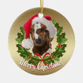 Boer Goat Baby Weihnachtsmannmütze Weihnachtsschmu Keramikornament
