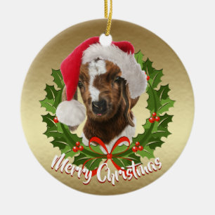 Boer Goat Baby Weihnachtsmannmütze Weihnachtsschmu Keramikornament