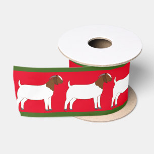 Boer Goat Farm Red and Green Holiday Satinband