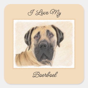 Boerboel-Malerei - Niedliche Original Hunde-Kunst Quadratischer Aufkleber