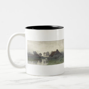 Boernhaeuser am Wasser im Morgennebel Zweifarbige Tasse