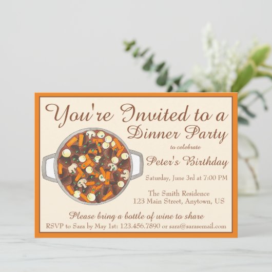 Boeuf Bourguignon Beef Stew Dinner Party Potluck Einladung (Stehend Vorderseite)