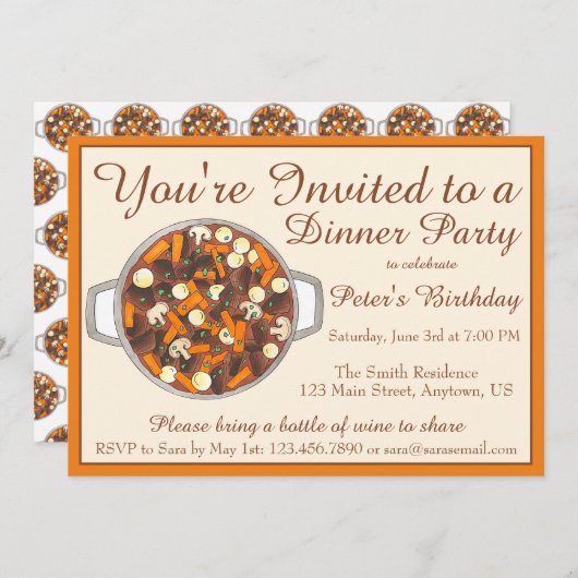 Boeuf Bourguignon Beef Stew Dinner Party Potluck Einladung (Vorne/Hinten)