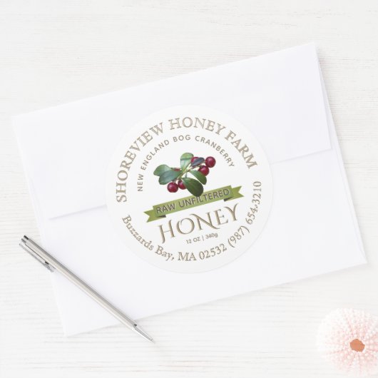 Bog Cranberry Honey Label mit Cranberries Runder Aufkleber (Umschlag)