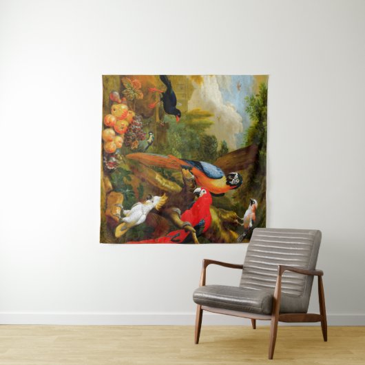 Bogdani Jakob Two Macaws a Cockatoo Wandteppich (Beispiel (Horizontal))