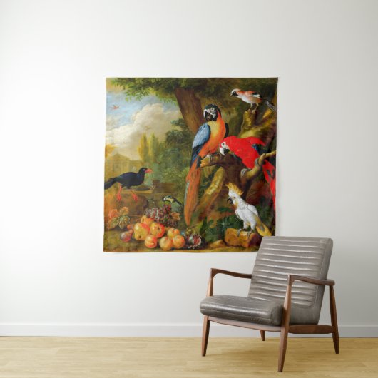 Bogdani Jakob Two Macaws a Cockatoo Wandteppich (Beispiel)