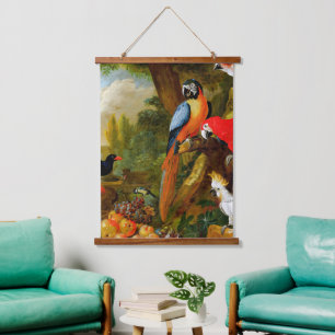 Bogdani Jakob Two Macaws a Cockatoo Wandteppich Mit Holzrahmen