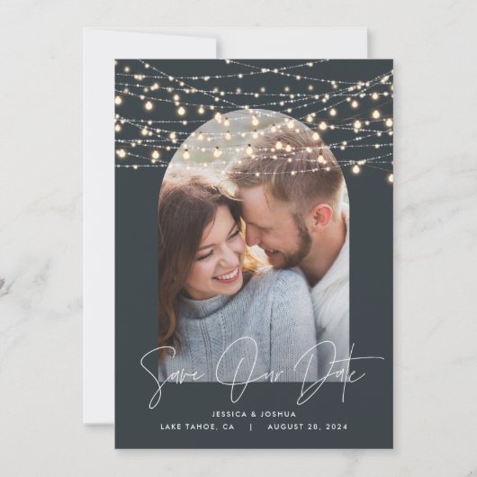 Bogen 1 Foto-Lichterkette Skript moderne Hochzeit Save The Date (Vorderseite)