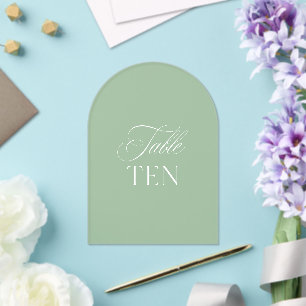 Bogen Acryl Salbei Grün Hochzeit Tisch Zehn Nummer Acryleinladungen