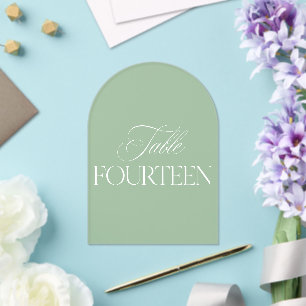 Bogen Acryl Salbei Grün Hochzeitstisch 14 Nummer Acryleinladungen