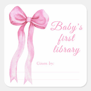 Bogen - Baby Shower Exlibris, Bücher für Baby Quadratischer Aufkleber