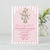 Bogen Boho Süße Häschen rosa Schleife Baby Shower Einladung (Stehend Vorderseite)