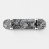 Bogen-Brücke über gefrorenem Fluss im Winter Skateboard (Horizontal)