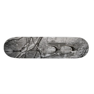 Bogen-Brücke über gefrorenem Fluss im Winter Skateboard
