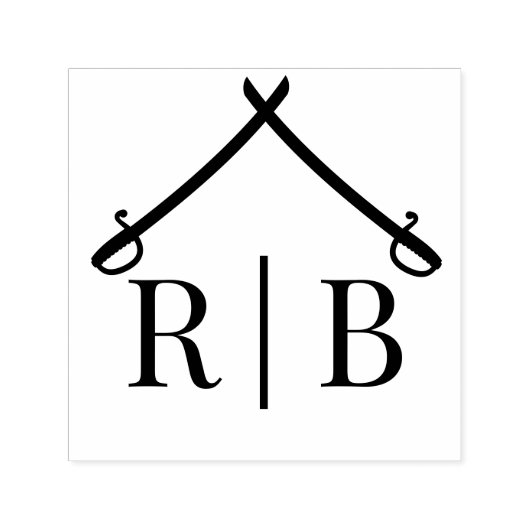 Bogen der Säbel Militärhochzeit 2 Anfangsmonogramm Permastempel (Design)