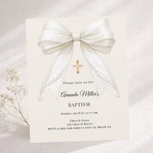 Bogen Elfenbein Creme Perlen Mädchen Taufe Einladu