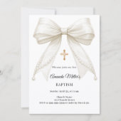 Bogen Elfenbein Perlen Mädchen Elegante Taufe Einladung (Vorderseite)