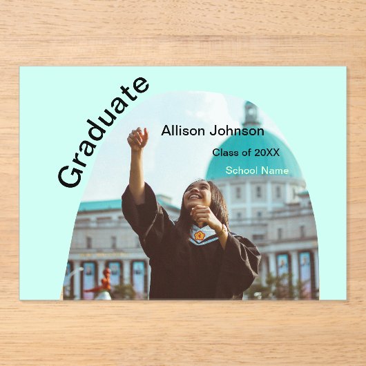 Bogen Foto Moderne, schlichte Graduierungsparty Acryleinladungen (Vorderseite)