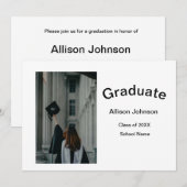 Bogen Foto Moderne, schlichte Graduierungsparty Einladung (Vorne/Hinten)