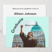 Bogen Foto Moderne, schlichte Graduierungsparty Einladung (Vorne/Hinten)
