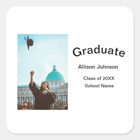 Bogen Foto Moderne, schlichte Graduierungsparty Quadratischer Aufkleber (Vorderseite)