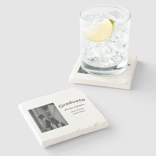 Bogen Foto Moderne, schlichte Graduierungsparty Steinuntersetzer (Seitenansicht)