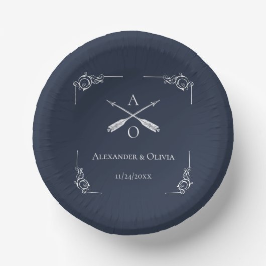 Bogen für Hochzeitspapier für Navy-Monogramm- und Pappteller (Vorderseite)