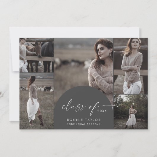 Bogen | Graue Klasse 2024 Multi-Foto-Abschluss Ankündigung (Vorderseite)