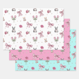 Bögen, Häschen und Blumen Geschenkpapier Set