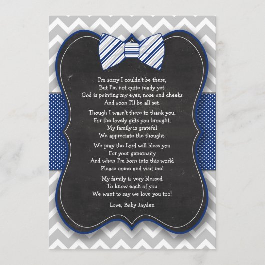 Bogen-Krawatten-Baby-Dusche danken Ihnen Dankeskarte (Vorderseite)