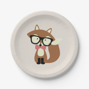 Bogen-Krawatten-und Glas-Hipster-BrownFox Pappteller