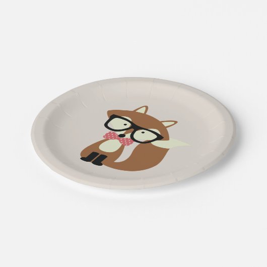 Bogen-Krawatten-und Glas-Hipster-BrownFox Pappteller (Schrägansicht)