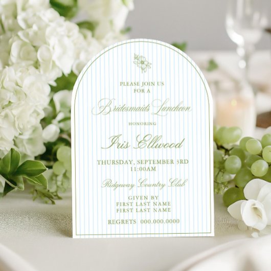 Bogen Sagegrün & Hellblau Brautjungfern Luncheon Einladung