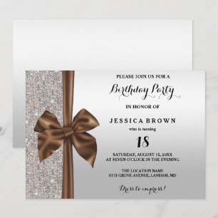 Bogen-Silber-Paillette-18. Geburtstag Browns Silk Einladung