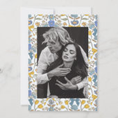 Bogen und Blüten Blau Gelb Save The Date (Rückseite)